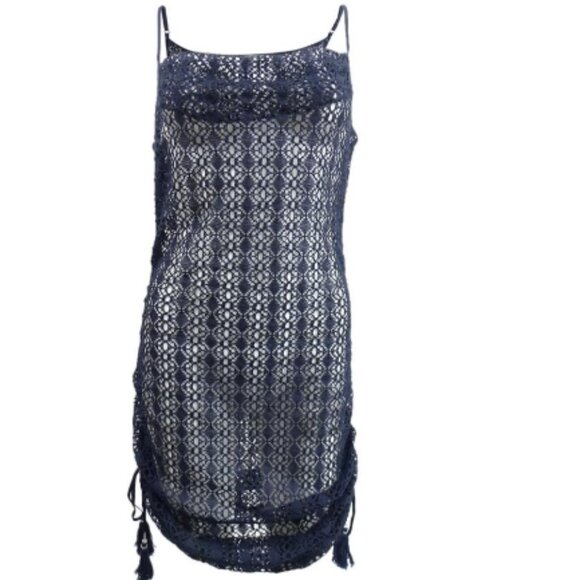 1.State Beach Crochet Lace Convertible Tank Dress Swim Cover-Up Navy Blue M - Picture 2 of 3